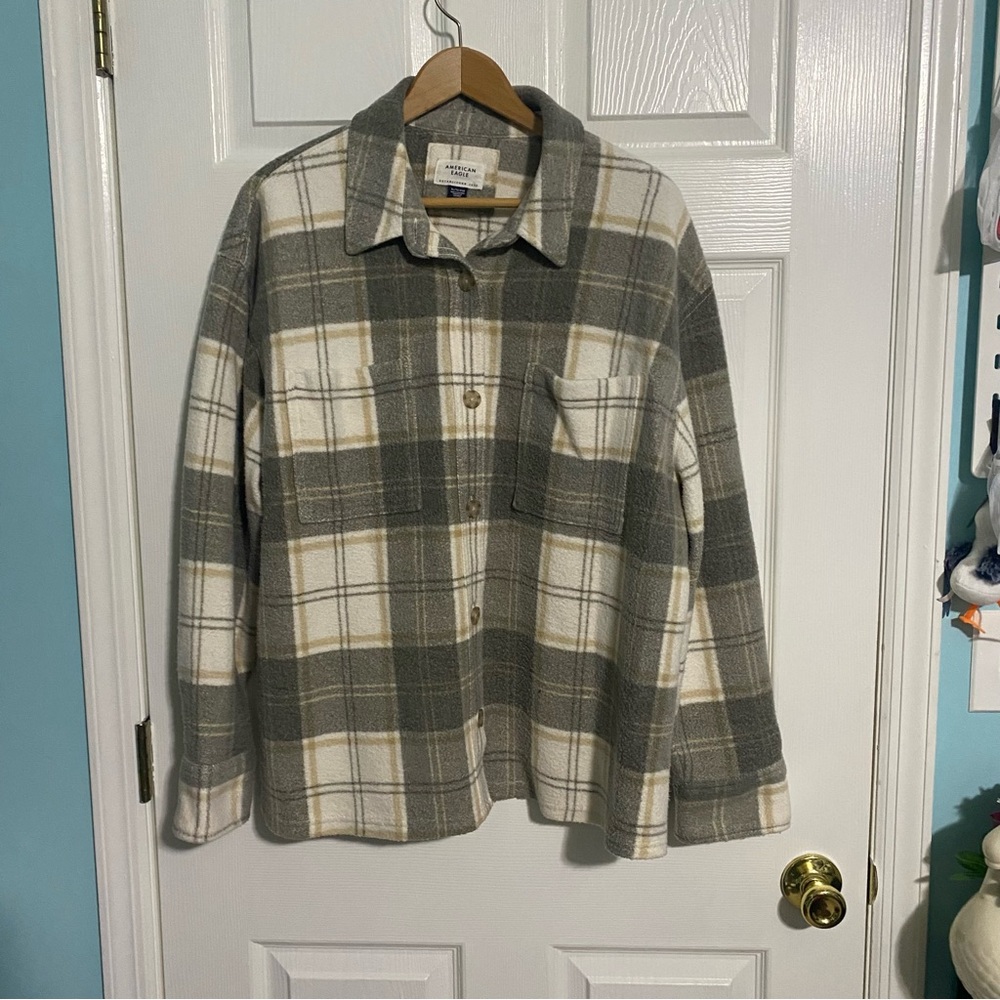 American Eagle Shacket Warm Fleece Flannel Button-Up Jacket Like New